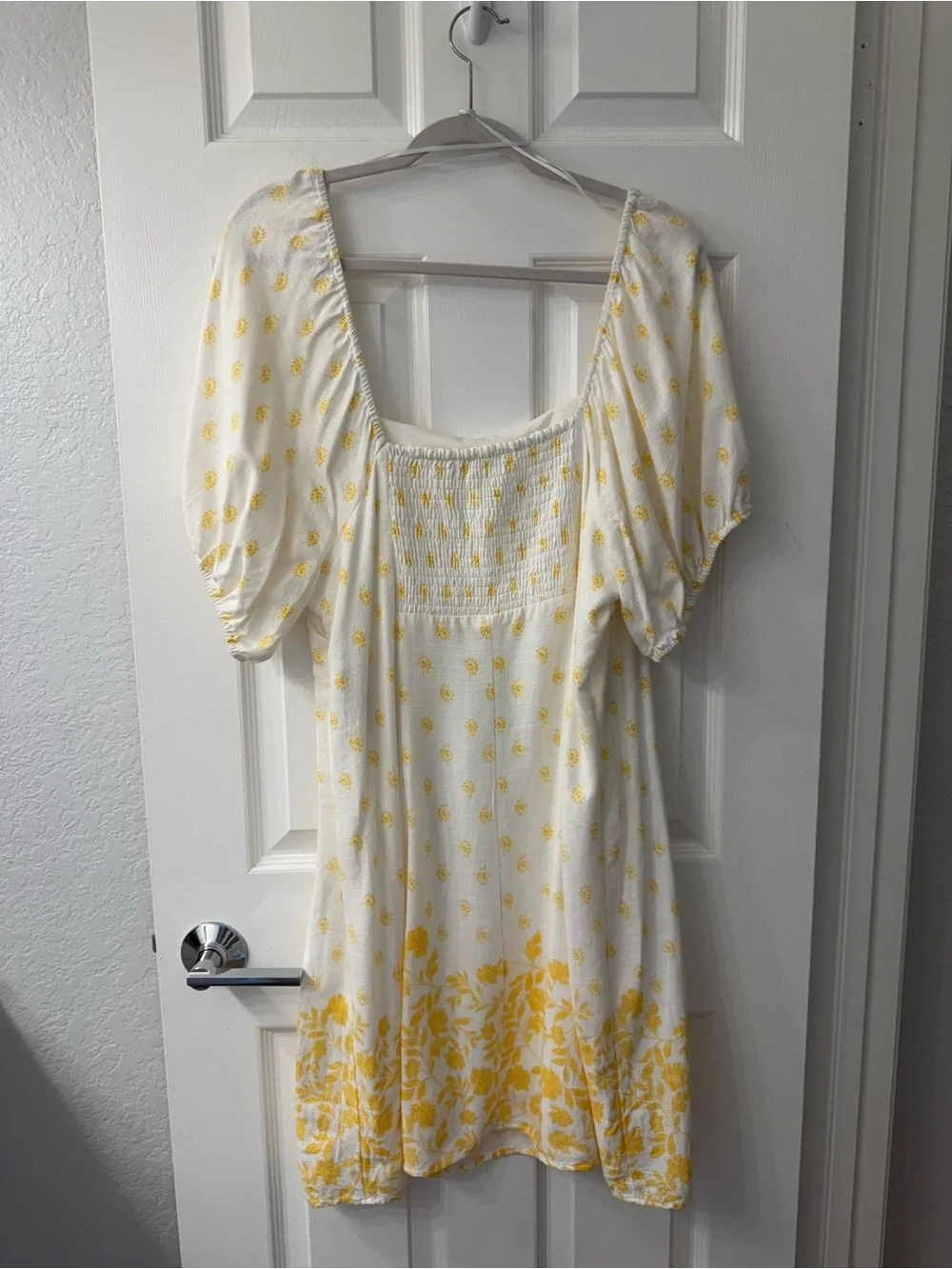 LC Lauren Conrad White Yellow Floral Puff Sleeve Square Neckline Mini Dress 2XL